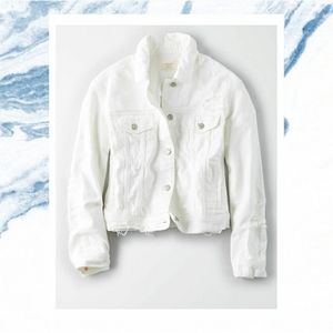 NWT Distressed White Denim Jacket